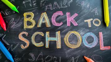 AI generated Photo of the text 'Back To School' written using colorful chalk on a classroom blackboard, generative AI