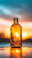 ai generado retrato de un vacío botella en contra puesta de sol fondo, antecedentes imagen, generativo ai foto