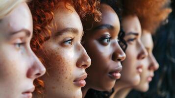 AI generated Diverse group of beautiful women from different races come together to create a diversity, strength and joy. photo