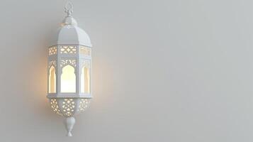 AI generated Decorative white lantern with candle, 3d rendering. Concept for islamic celebration. photo