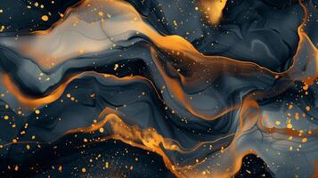 AI generated Marble ink abstract art from exquisite original painting for abstract background in gold black color. photo