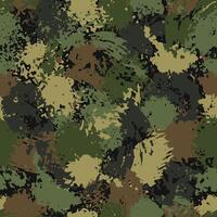 Seamless khaki camouflage pattern with paint splatter, stains, blots, smudge of paint. Good for apparel, fabric, textile, surface design. For prints, clothing, t shirt, surface design. Vintage style vector