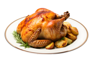AI generated Roast chicken with potatoes and rosemary on transparent background png
