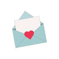 A blue open vector envelope with a heart and a letter inside.