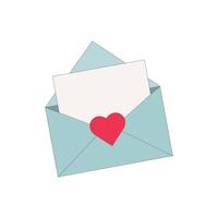 A blue open vector envelope with a heart and a letter inside.