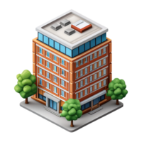 AI generated Office building isometric icon isolated on transparent background png