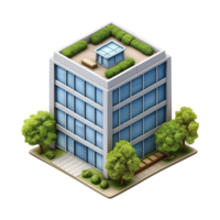 AI generated Office building isometric icon isolated on transparent background png