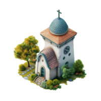 AI generated 3d isometric church isolated on transparent background png