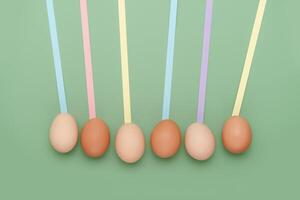 Row of eggs with leading geometric lines. Fun Easter background photo