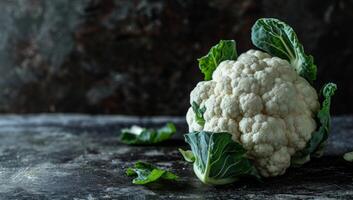 AI generated Organic cauliflower on dark rustic background photo