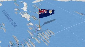 Anguilla drapeau agitant avec le monde carte, sans couture boucle dans vent, 3d le rendu video