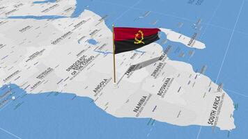 Angola Flag Waving with The World Map, Seamless Loop in Wind, 3D Rendering video