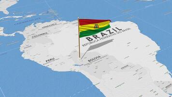 Bolivia Flag Waving with The World Map, Seamless Loop in Wind, 3D Rendering video