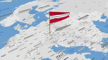 Austria bandera ondulación con el mundo mapa, sin costura lazo en viento, 3d representación video