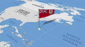 Bermudes drapeau agitant avec le monde carte, sans couture boucle dans vent, 3d le rendu video