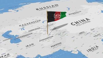 Afghanistan Flag Waving with The World Map, Seamless Loop in Wind, 3D Rendering video