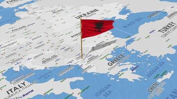 Albanie drapeau agitant avec le monde carte, sans couture boucle dans vent, 3d le rendu video
