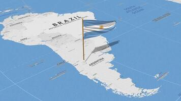 Argentina bandeira acenando com a mundo mapa, desatado ciclo dentro vento, 3d Renderização video