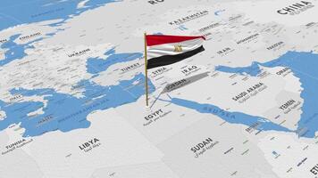 Egypte drapeau agitant avec le monde carte, sans couture boucle dans vent, 3d le rendu video