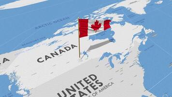 Canada Flag Waving with The World Map, Seamless Loop in Wind, 3D Rendering video