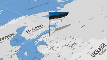 Estonia Flag Waving with The World Map, Seamless Loop in Wind, 3D Rendering video