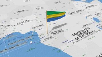 Gabão bandeira acenando com a mundo mapa, desatado ciclo dentro vento, 3d Renderização video