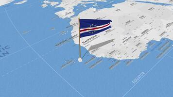 Kap Grün, cabo verde Flagge winken mit das Welt Karte, nahtlos Schleife im Wind, 3d Rendern video