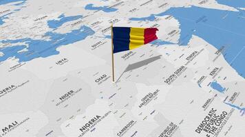 Chad Flag Waving with The World Map, Seamless Loop in Wind, 3D Rendering video