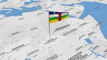 Central African Republic Flag Waving with The World Map, Seamless Loop in Wind, 3D Rendering video