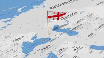 Georgia Flag Waving with The World Map, Seamless Loop in Wind, 3D Rendering video