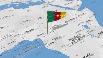 Cameroon Flag Waving with The World Map, Seamless Loop in Wind, 3D Rendering video