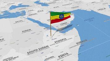 Ethiopia Flag Waving with The World Map, Seamless Loop in Wind, 3D Rendering video