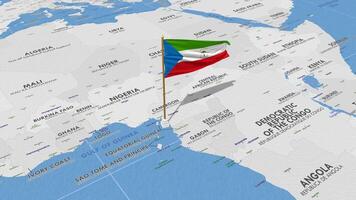 Equatorial Guinea Flag Waving with The World Map, Seamless Loop in Wind, 3D Rendering video