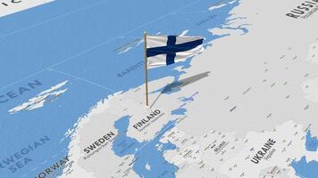 Finland vlag golvend met de wereld kaart, naadloos lus in wind, 3d renderen video