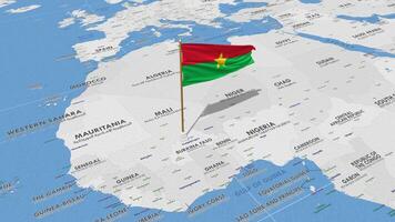 burkina faso drapeau agitant avec le monde carte, sans couture boucle dans vent, 3d le rendu video