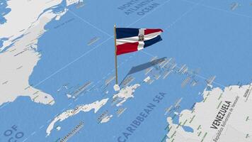 Dominican Republic Flag Waving with The World Map, Seamless Loop in Wind, 3D Rendering video