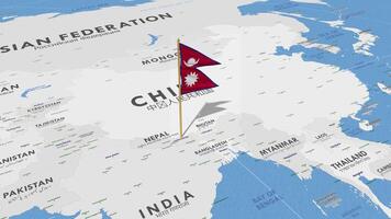 Nepal Flag Waving with The World Map, Seamless Loop in Wind, 3D Rendering video