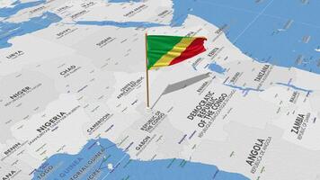 Congo Flag Waving with The World Map, Seamless Loop in Wind, 3D Rendering video