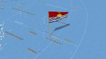 Kiribati Flag Waving with The World Map, Seamless Loop in Wind, 3D Rendering video