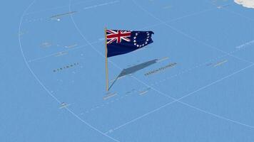 Cook Islands Flag Waving with The World Map, Seamless Loop in Wind, 3D Rendering video