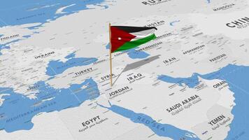 Jordan Flagge winken mit das Welt Karte, nahtlos Schleife im Wind, 3d Rendern video