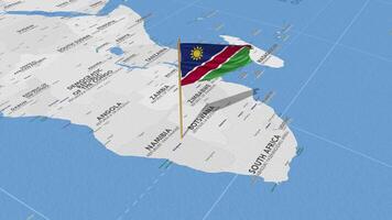 Namibia Flagge winken mit das Welt Karte, nahtlos Schleife im Wind, 3d Rendern video