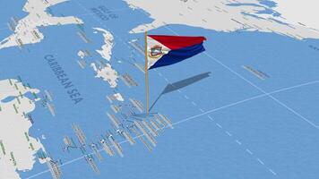 Sint Maarten Flag Waving with The World Map, Seamless Loop in Wind, 3D Rendering video