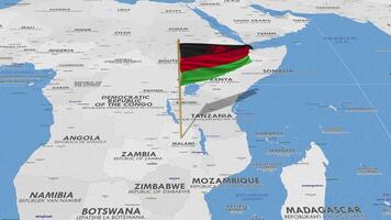 Malawi Flag Waving with The World Map, Seamless Loop in Wind, 3D Rendering video