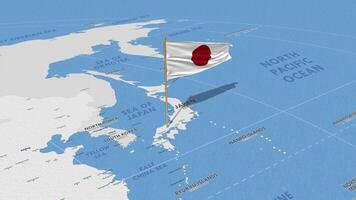 Japón bandera ondulación con el mundo mapa, sin costura lazo en viento, 3d representación video