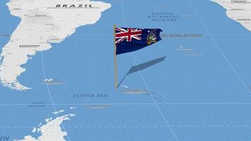 South Georgia and the South Sandwich Islands, SGSSI Flag Waving with The World Map, Seamless Loop in Wind, 3D Rendering video