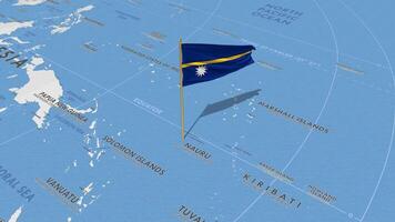 nauru bandera ondulación con el mundo mapa, sin costura lazo en viento, 3d representación video