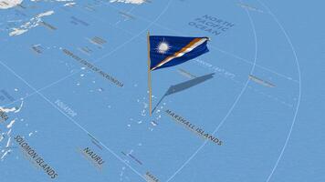 Marshall Islands Flag Waving with The World Map, Seamless Loop in Wind, 3D Rendering video