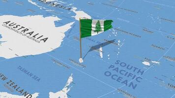 Territory of Norfolk Island Flag Waving with The World Map, Seamless Loop in Wind, 3D Rendering video