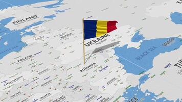 Romania Flag Waving with The World Map, Seamless Loop in Wind, 3D Rendering video